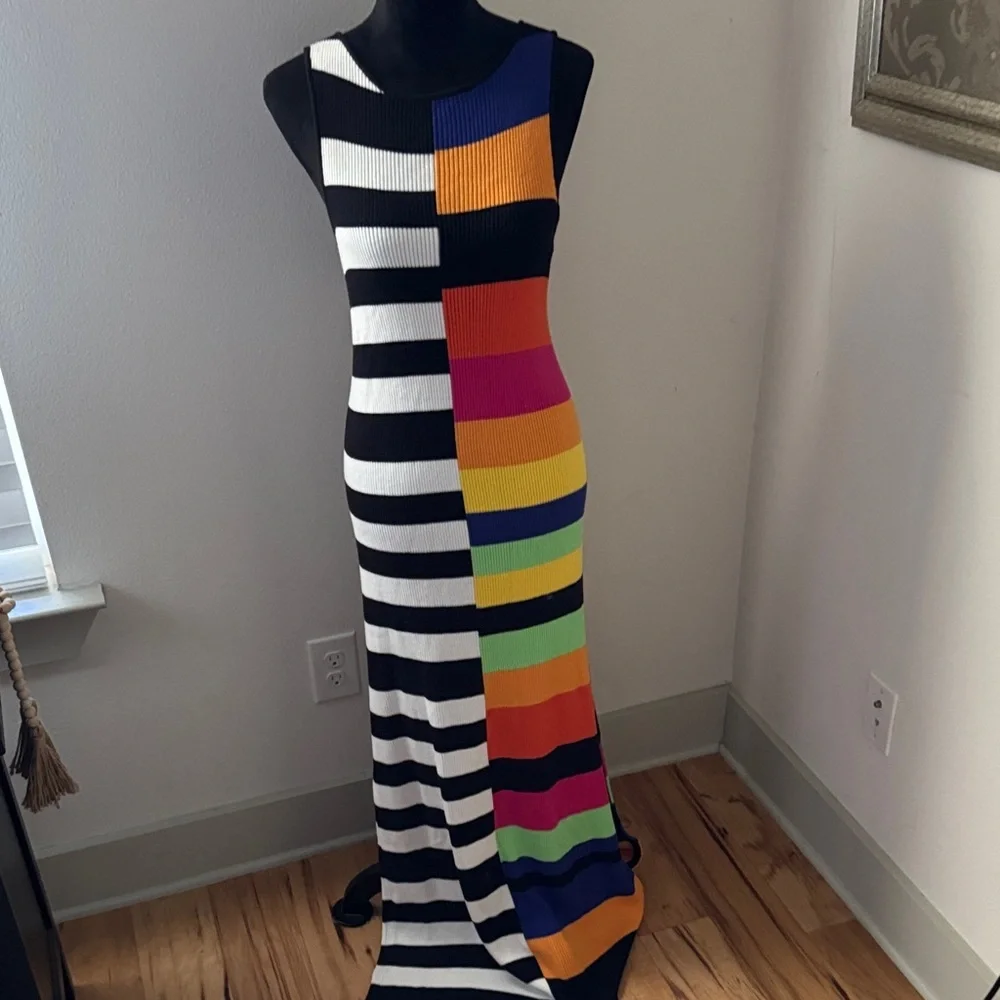 ELOQUII Mixed Striped Ribbed dress‎ colorful sleeveless maxi length Sz 26/28 new - Picture 4 of 14